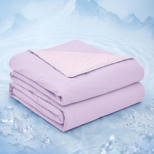 MUXHOMO Cooling Comforter Queen Size, Cooling Blanket for Hot Sleepers and Night Sweats, Lightweight Summer Comforter with Breathable Bamboo-Derived Rayon Fill, 90x90 Inches, Lavender & Light Purple