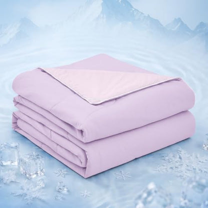 MUXHOMO Cooling Comforter Queen Size, Cooling Blanket for Hot Sleepers and Night Sweats, Lightweight Summer Comforter with Breathable Bamboo-Derived Rayon Fill, 90x90 Inches, Lavender & Light Purple