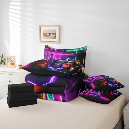 Feelyou Colorful Race Car Comforter Set with Sheets Twin Size Kids Speed Sports Car Honeycomb 7 Pieces Bedding Set for Boys Girls Teens Racing Car Bed in a Bag Breathable Extreme Sports Bed Set