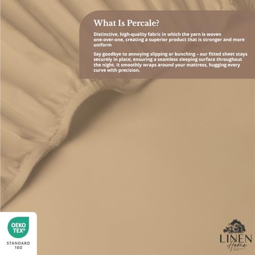 Linen Home Queen Size Fitted Sheet only 100% Cotton Percale, Light Taupe