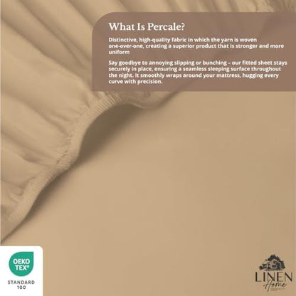 Linen Home Queen Size Fitted Sheet only 100% Cotton Percale, Light Taupe