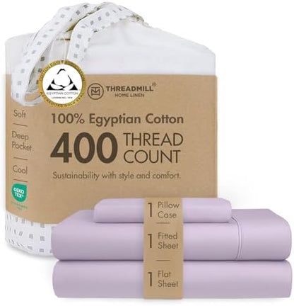 Threadmill 400TC Egyptian Cotton Twin XL Sheet Set, Sateen, Lilac, 3-Piece