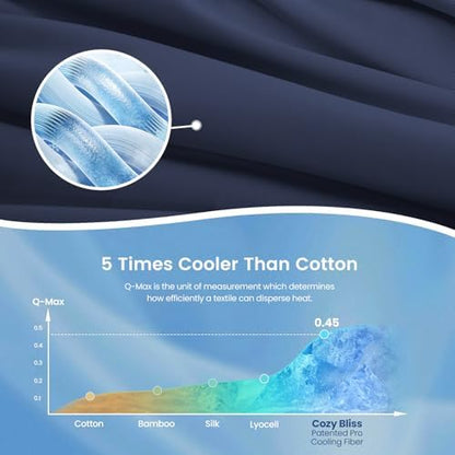 Cozy Bliss Cooling Comforter Twin Size, Cooling Blankets for Hot Sleepers and Night Sweats, Dark Blue Summer Comforter for Twin Size Bed, Breathable Soft Lightweight Silk Smooth