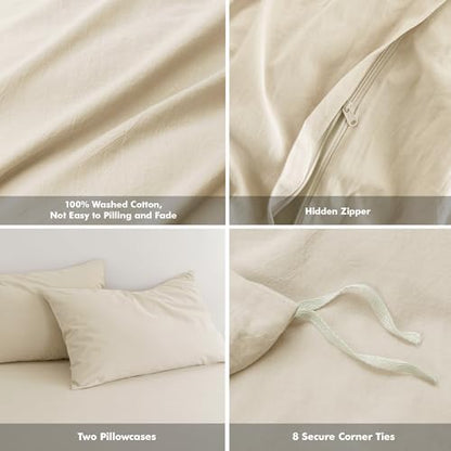 FOSSA Duvet Cover Set 100% Washed Cotton Linen Feel Super King