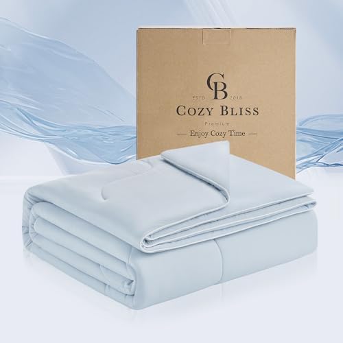 Cozy Bliss Cooling Comforter Twin Size x Sorona® Viscose Natural Fiber, Reversible Silky Smooth Cooling Blanket with Q-Max＞0.45 for Hot Sleepers & Night Sweats, Cool Blue, 68"x90"