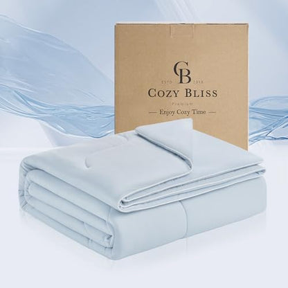 Cozy Bliss Cooling Comforter Twin Size x Sorona® Viscose Natural Fiber, Reversible Silky Smooth Cooling Blanket with Q-Max＞0.45 for Hot Sleepers & Night Sweats, Cool Blue, 68"x90"