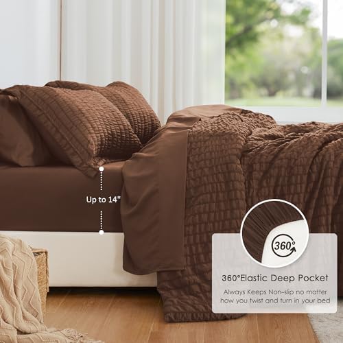 Love's cabin Seersucker Brown Full Comforter Set