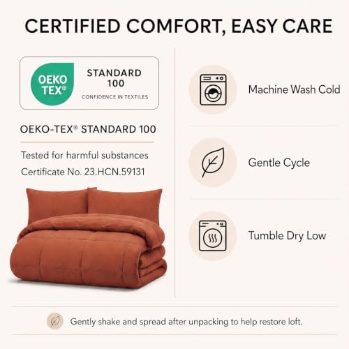 CozyLux Queen Comforter Set Terracotta - 7 Pieces Orange Bed in a Bag