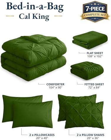 LANE LINEN 7 Piece California King Comforter Set Soft - Olive Green