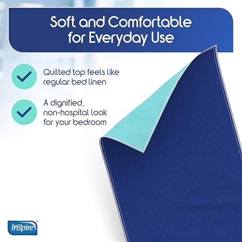 Inspire Waterproof Washable Mattress Pad, Quilted and Dark Colored to Hide Stains, Oversized 34"x 72" – Adults and Kids Reusable Underpad for Incontinence