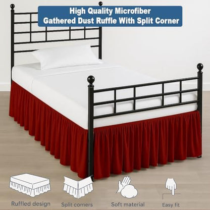 Ruffled Bed Skirt Split Corners with Platform, Tailored Fit Hotel Quality Wrinkle Free Ultra-Soft Microfiber Dust Ruffle, Upto 12 Inch Drop, Full XL, Burgundy