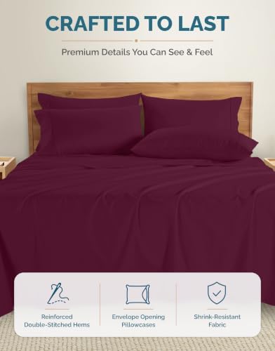 Casa Platino 100% Cotton Bed Sheets California King Size Set - 6 Pieces (1 Flat, 1 Fitted, 4 Pillowcases) - Soft, Breathable & Cooling Percale Sheets Cal King Size with Deep Pockets - Windsor Wine