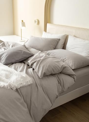JIYUAN Oversized Queen Washed Cotton Duvet Cover Set Relaxed Linen Feel