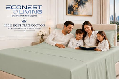 100% Egyptian Cotton Bed Sheets Queen Size 6-Piece Set, Deep Pocket, Sage
