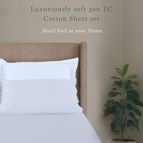 Threadmill 500 Thread Count Cotton Twin Sheet Set, Jacquard, White, 3-Piece