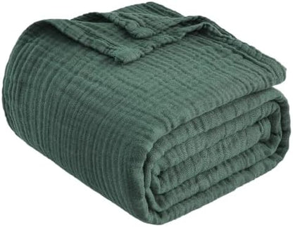 EMME Muslin Blankets for Adults Forest Green Small Blanket 40" x 50"