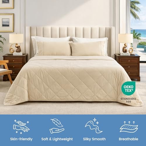 Cozy Bliss Cooling Blanket for Hot Sleepers King Size, Q-Max 0.45 Cooling Comfort, Cold Blankets for Night Sweats Sleeping, Ultra-Cool Lightweight Breathable Summer Blanket for Bed, Khaki 108"x90"