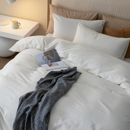 JIYUAN Super King Plus Washed Cotton Duvet Cover Set Relaxed Linen Feel