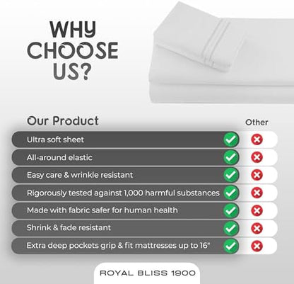Split King Sheets Set with 2 Twin XL Fitted Sheet - 5 Piece Bedding - Wrinkle Free, Fade Resistant, Double Brushed Microfiber - Deep Pockets/Easy Fit - (White)