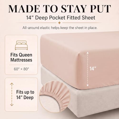CozyLux Queen Comforter Set Blush Pink, 7 Pieces Bed in a Bag