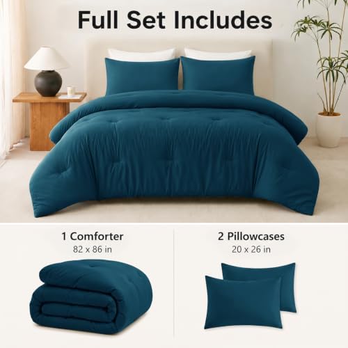 CozyLux Full Comforter Set, 3 Pieces Down Alternative Bedding, Lyons Blue