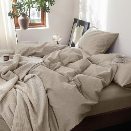 FOSSA Duvet Cover Set 100% Washed Cotton Linen Feel King