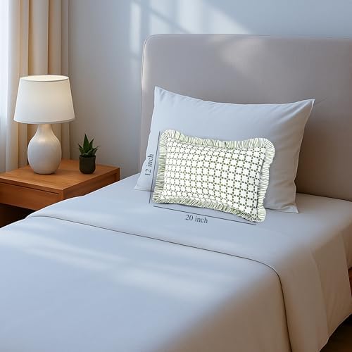 CPC Block Print Kelly Green Ruffle Cotton Lumbar Pillow Cover 12x20 inch