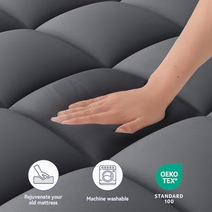 ELEMUSE RV Short Queen Grey Mattress Topper, Thick Pillow Top Mattress Pad