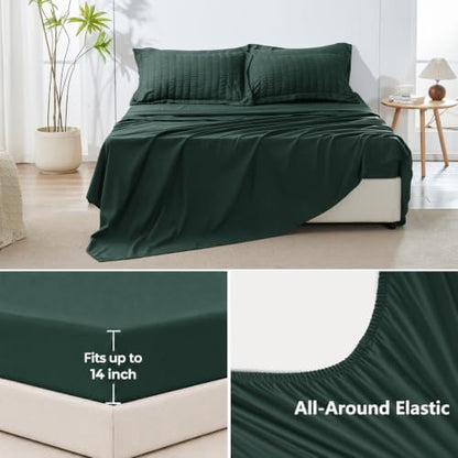 HIMEET Full Comforter Sets, 7-Piece Seersucker Bed in a Bag, Forest Green