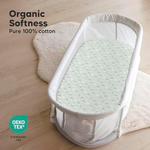 2pk Organic Baby Bassinet Sheets Boys, Girls, Fitted Sheet (Daisies)