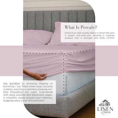 Linen Home Full Size 100% Cotton Percale Sheets, 4 Pc Set - Mauve Lavender