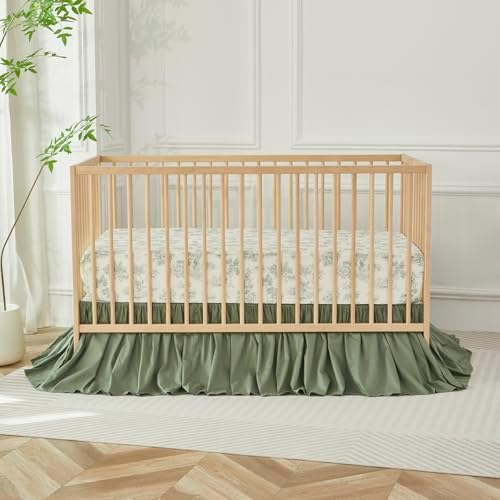 Brandream Crib Bed Skirt for Baby Girls Boys Gray Boho Bohemian Neutral Solid Cotton Toddler Bedskirt Farmhouse Chic Ruffle, Vintage Green
