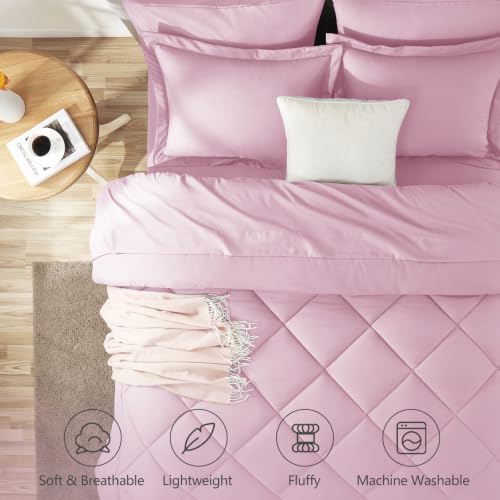 CozyLux Queen Comforter Set 88"x88" Light Pink - 7 Piece Bed in a Bag