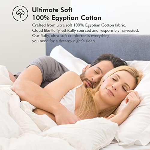 Luxurious Queen Size Goose Down Fiber Waterfowl Feather Fiber Comforter Duvet, 48 oz. Fill Weight, Baffle Box Design, White Solid