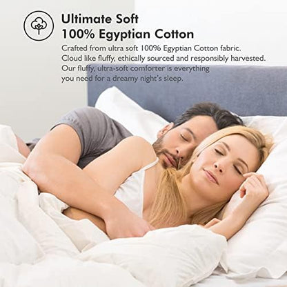 Luxurious Queen Size Goose Down Fiber Waterfowl Feather Fiber Comforter Duvet, 48 oz. Fill Weight, Baffle Box Design, White Solid