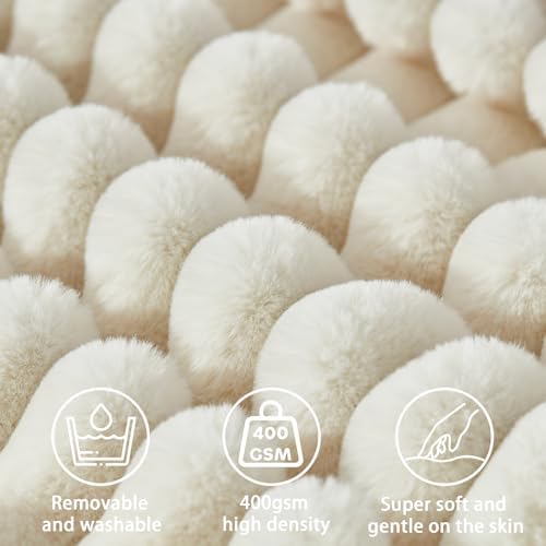 Headboard Pillow + A Long Neck Roll Pillow Body Pillow，Faux Fur Headboard Wedge Pillow with Removable Cover (Beige, Full：54x8x20 inches)