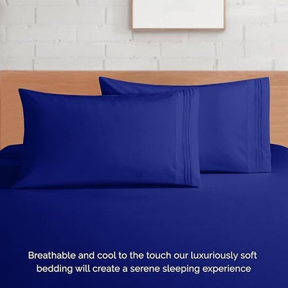 Elegant Comfort 4-Piece Bed Sheet Set - Luxury Bedding 1500 Premium Hotel Quality Microfiber,All Around Elastic 18-24 Inches Deep Fitted Sheet- Extra Deep Pocket Sheets, California King, Imperial Blue