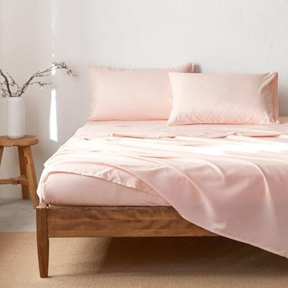 Wake In Cloud - Floral Comforter Set with Sheets, Coquette Cottagecore Aesthetic Flower Shabby Chic Pattern for Women Teen Girls, 7 Pieces Bed in a Bag, Peach Blush, Queen Size