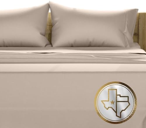 TEXAS LINEN CO. 100% Egyptian Cotton Queen Sheets Set - Luxury 1500 Series Couture Comfortin' Collection Egyptian Cotton Sheets Queen Size Bed Set (4 PC, Taupe), 17" Deep Pocket, Hotel Bedding Sheet