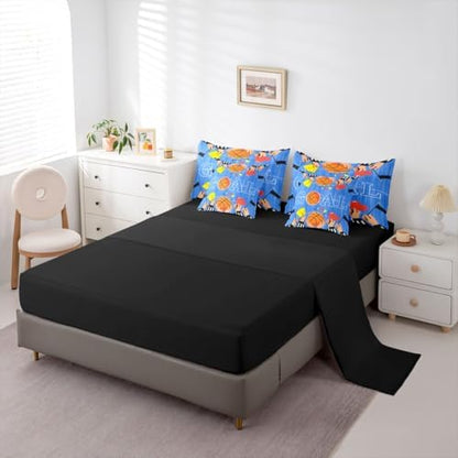Erosebridal Boys Kids Ball Games Boys Basketbal Navy Blue 7 Piece Bedding Set Twin | Playground Comforter Set with Sheets Geometric Bed in A Bag Sports Theme Gaming Pattern Bed Sets