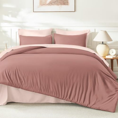 Litanika Misty Pink Queen Comforter Set, 3 Pieces Lightweight Solid Bed Set