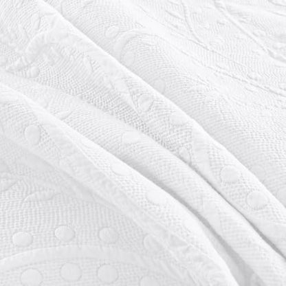 100% Cotton Embroidered Quilt Bedspread Set, Bright white Oversized Queen