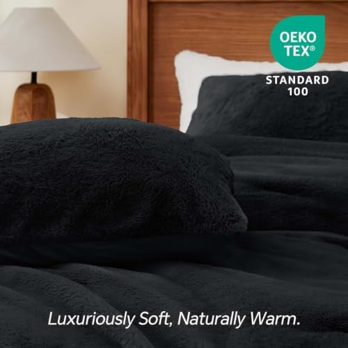 BEDELITE Faux Fur Twin Comforter Set Black,Warm Bedding with 1 Pillowcase