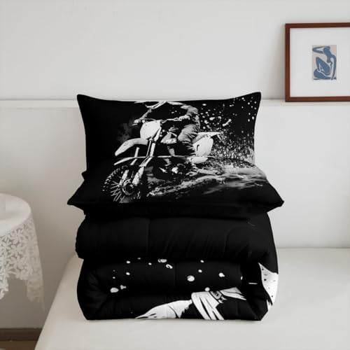 Feelyou Dirt Bike Twin Size Comforter Set for Kids Boys Girls Decor Racing