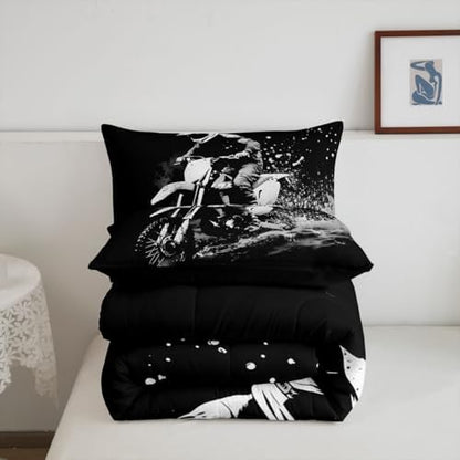 Feelyou Dirt Bike Full Size Comforter Set for Kids Boys Girls Decor Racing