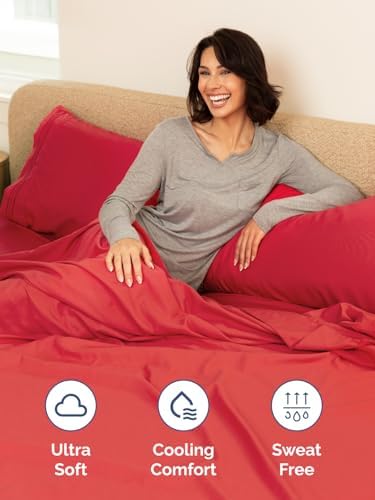 CGK Linens Extra Deep Twin XL Fitted Sheet - Dorm Room Essentials - Red
