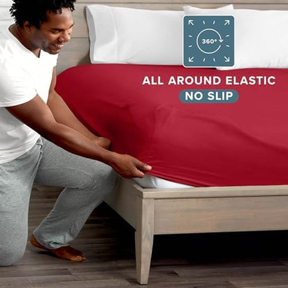 Bare Home Full Fitted Sheet - 1800 Ultra-Soft (Full, Red)