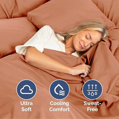 Queen Size 4 Piece Sheet Set - Ultra Soft & Cooling Bed Sheets - Warm Peach