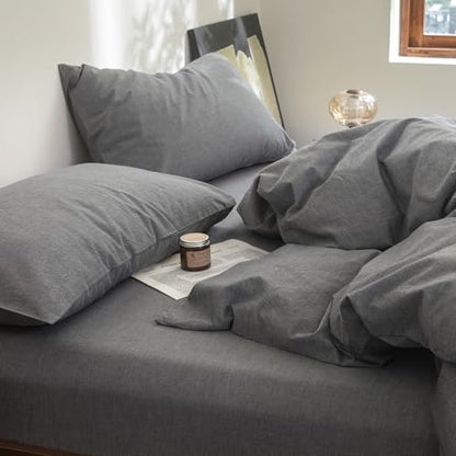 FOSSA Duvet Cover Set 100% Washed Cotton Linen Feel Oversized King Plus