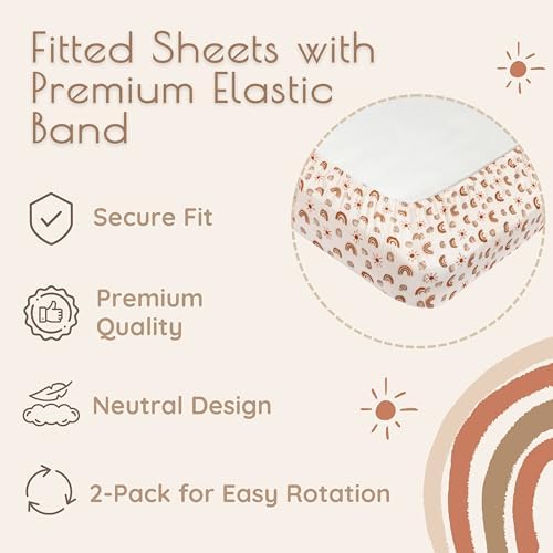 Muslin Cotton Crib Sheets for Boys and Girls, 2 Pack 52"x28" Fitted Baby Crib Sheet for Girl Boy, Soft Baby and Toddler Bed Sheets, Mattress Cover Muslin Cribs Sheet Set Nursery Gift Neutral Rainbow
